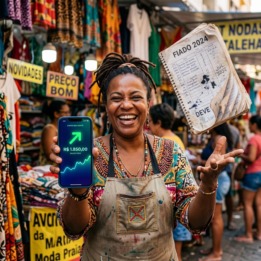 Vendedora feliz com Camelô Pro